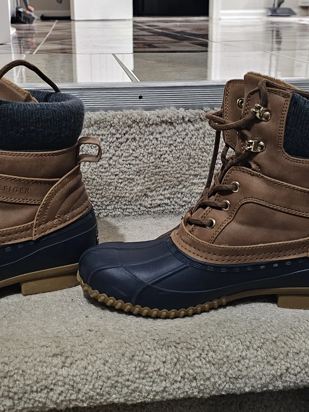 Tommy Hilfiger Brown Leather and Navy Duck Boots